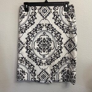 White House Black Market‎ Skirt Pencil 6 Black White Damask Print Career Read